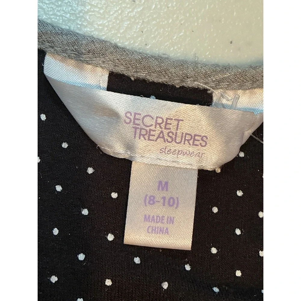 Secret Treasures Sleepwear Tank Black Polka Dot Lace‎ Trim V-Neck Womens M 8-10